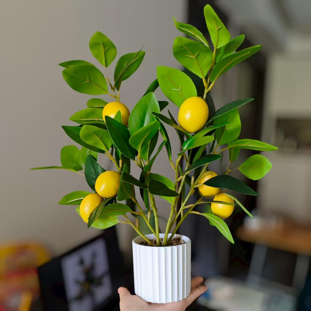 Artificial Lemon Tree in Pot, 15.7″ Real Touch Faux Plant for Home Office Des…