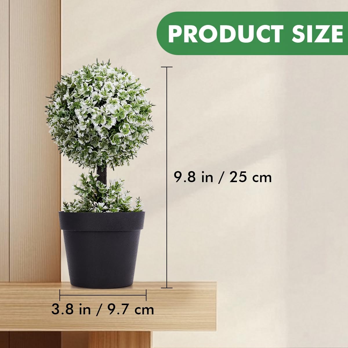 9.8 Inch Artificial Topiary Plant with White Leaves – Fake Boxwood Potted Tre…