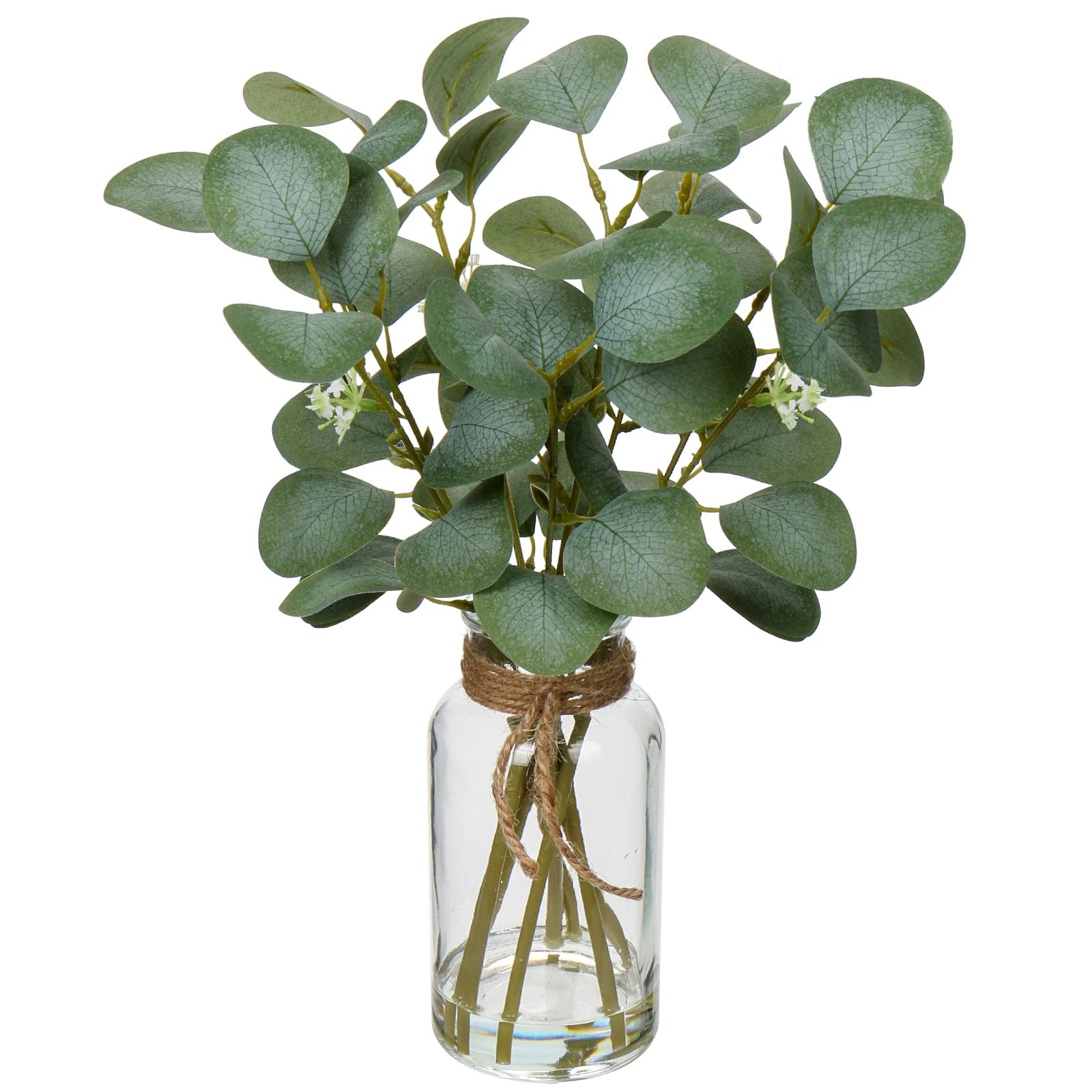 Artificial Eucalyptus Stems in Glass Vase with Faux Water, 14″ Fake Plant Euc…