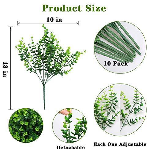 10 Pack Artificial Boxwood Stems for Outdoors Fake Greenery Plastic Faux Plants