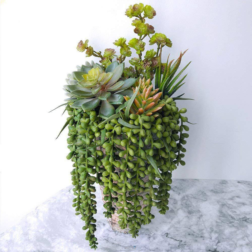 4-Pcs 13.4 In. Dark Green Indoor Artificial Succulent Picks W/ Trailing Stems fo