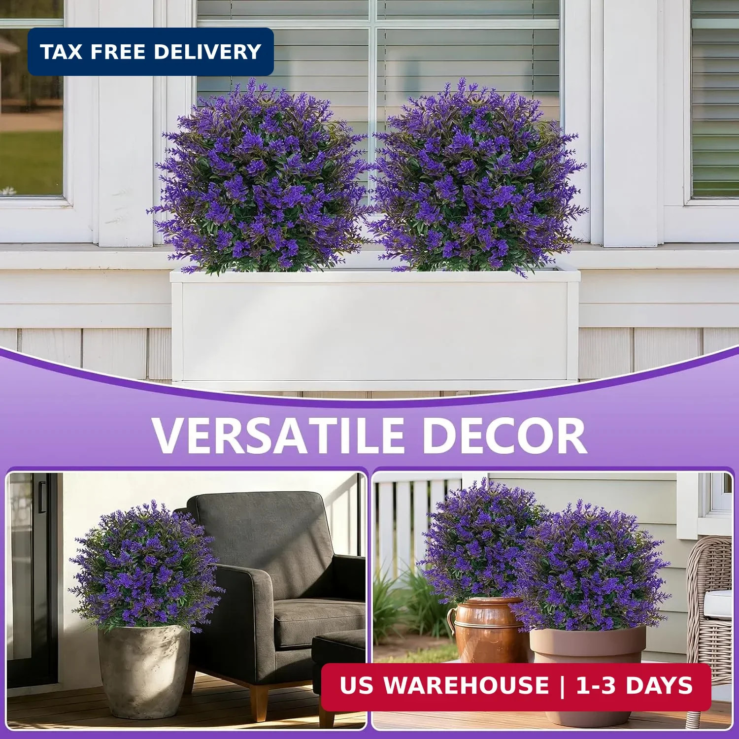 Artificial Lavender Topiary Ball for Outdoors, Set of 2 Boxwood Plant Tree with