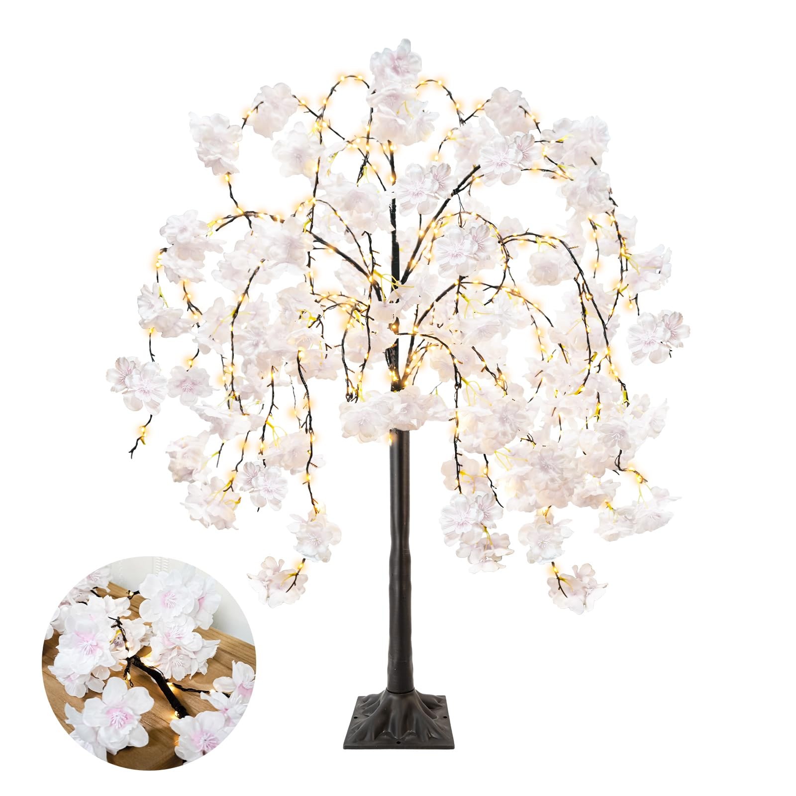 obbsie 4FT Cherry Blossom Tree with 360 LED Fairy Lights Artificial Lighted T…