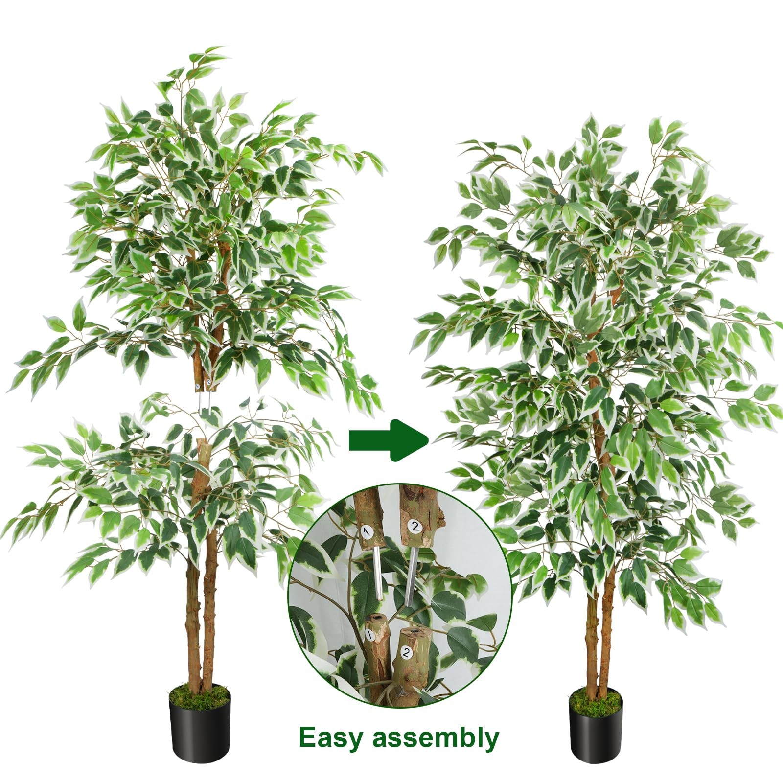 5ft Ficus Tree Artificial, Tall Fake Tree with Natural Trunk Faux Trees Indoo…