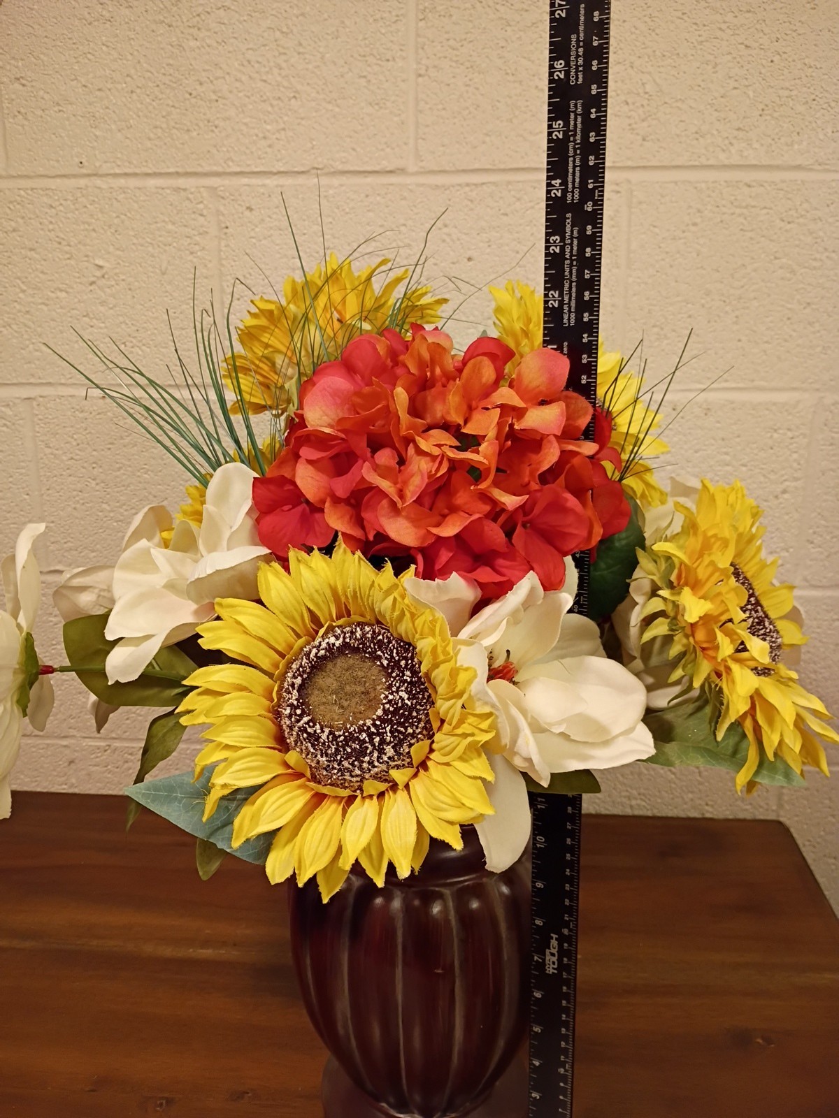 Bouquet of Large Silk Flowers In Bronze Vase