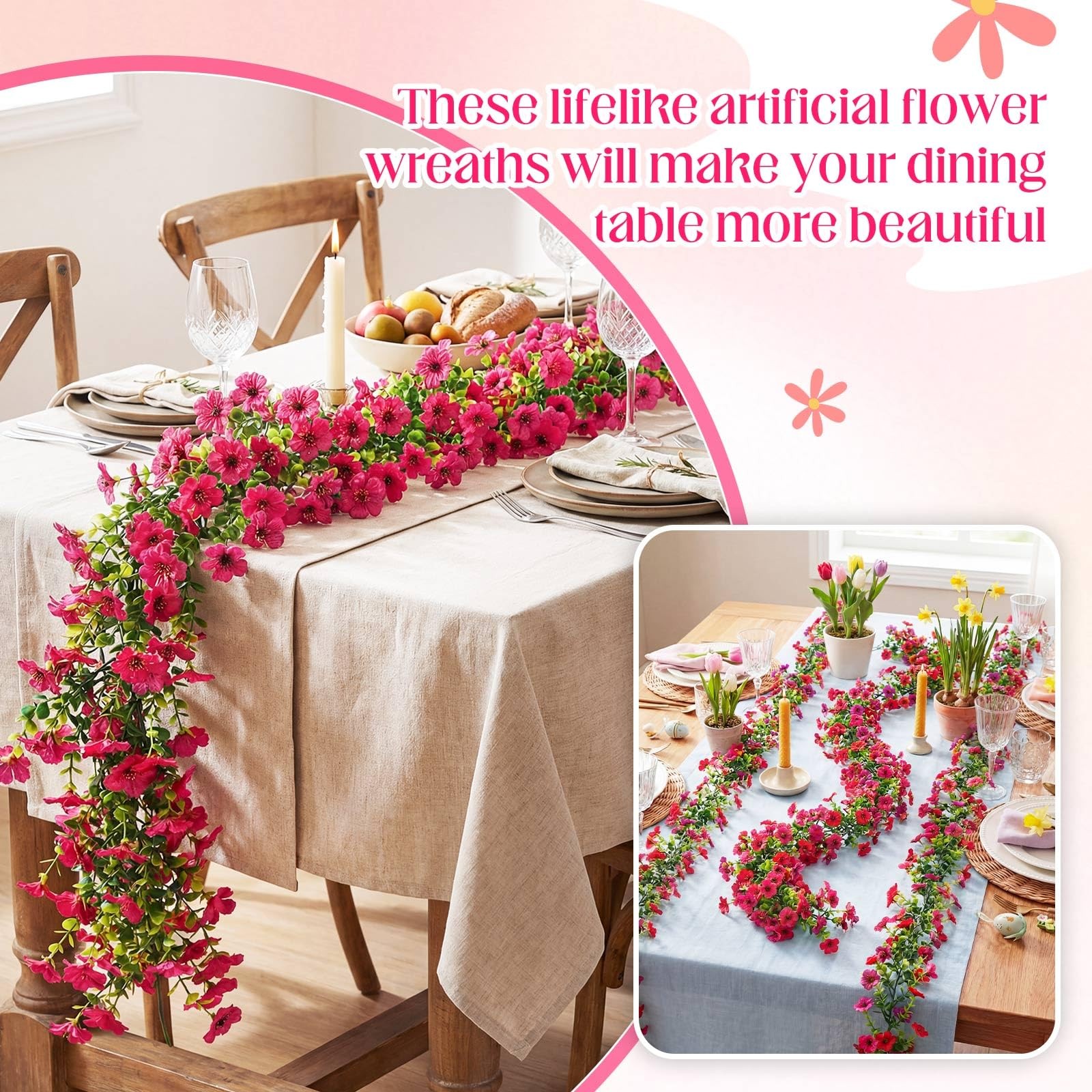 4 Pcs 6 ft Artificial Flowers Wisteria Garland-Total 24 ft Fake Hanging Wiste…