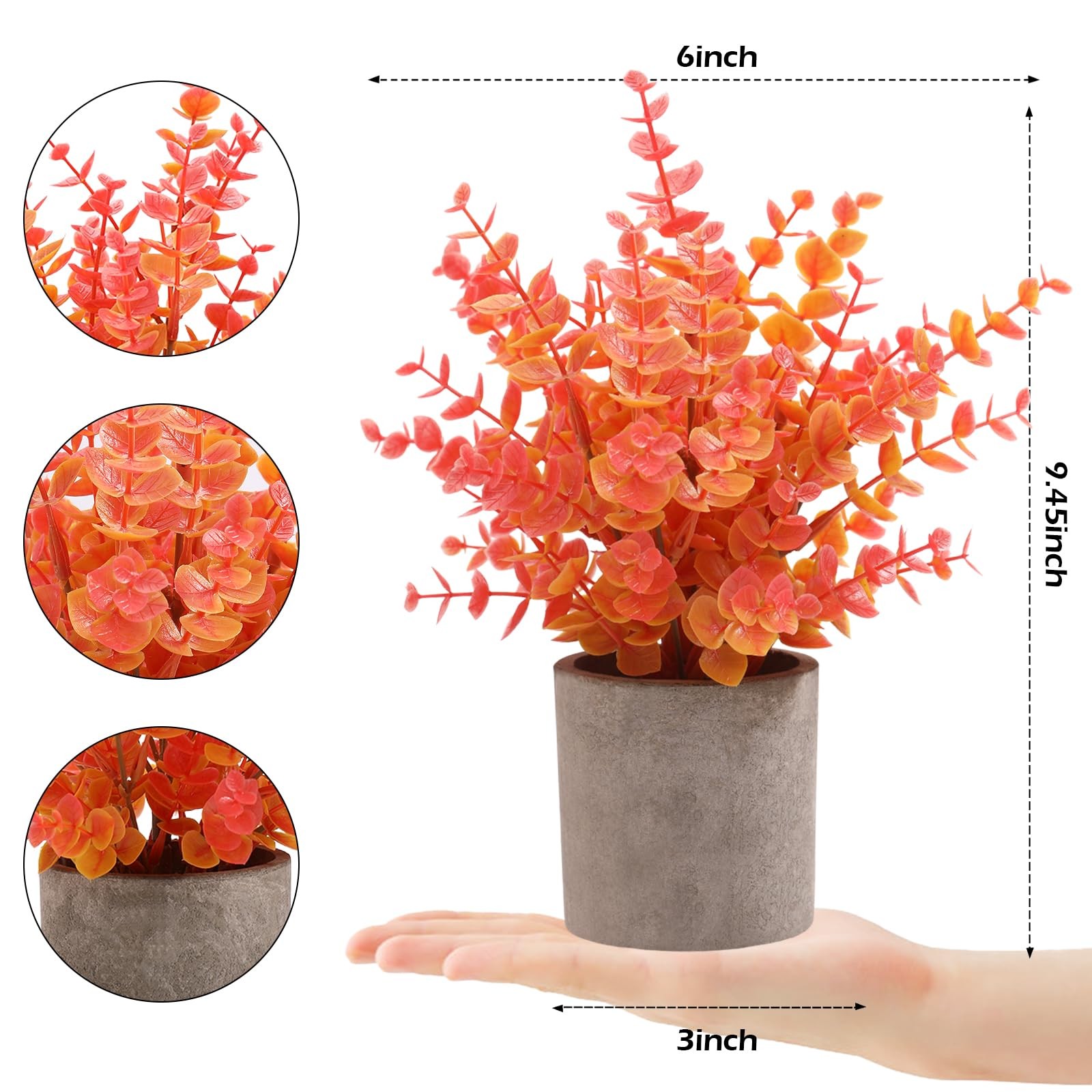 2 Pack Fall Small Fake Plants Eucalyptus Potted Artificial Plants Fall Decora…