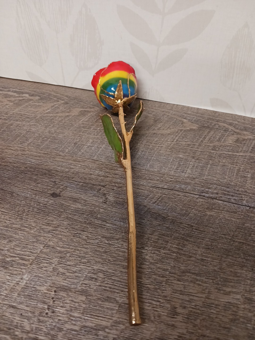 A Genuine Real Rainbow Colored Rose Hand Dipped In Lacquer And Trimmed In 24k…