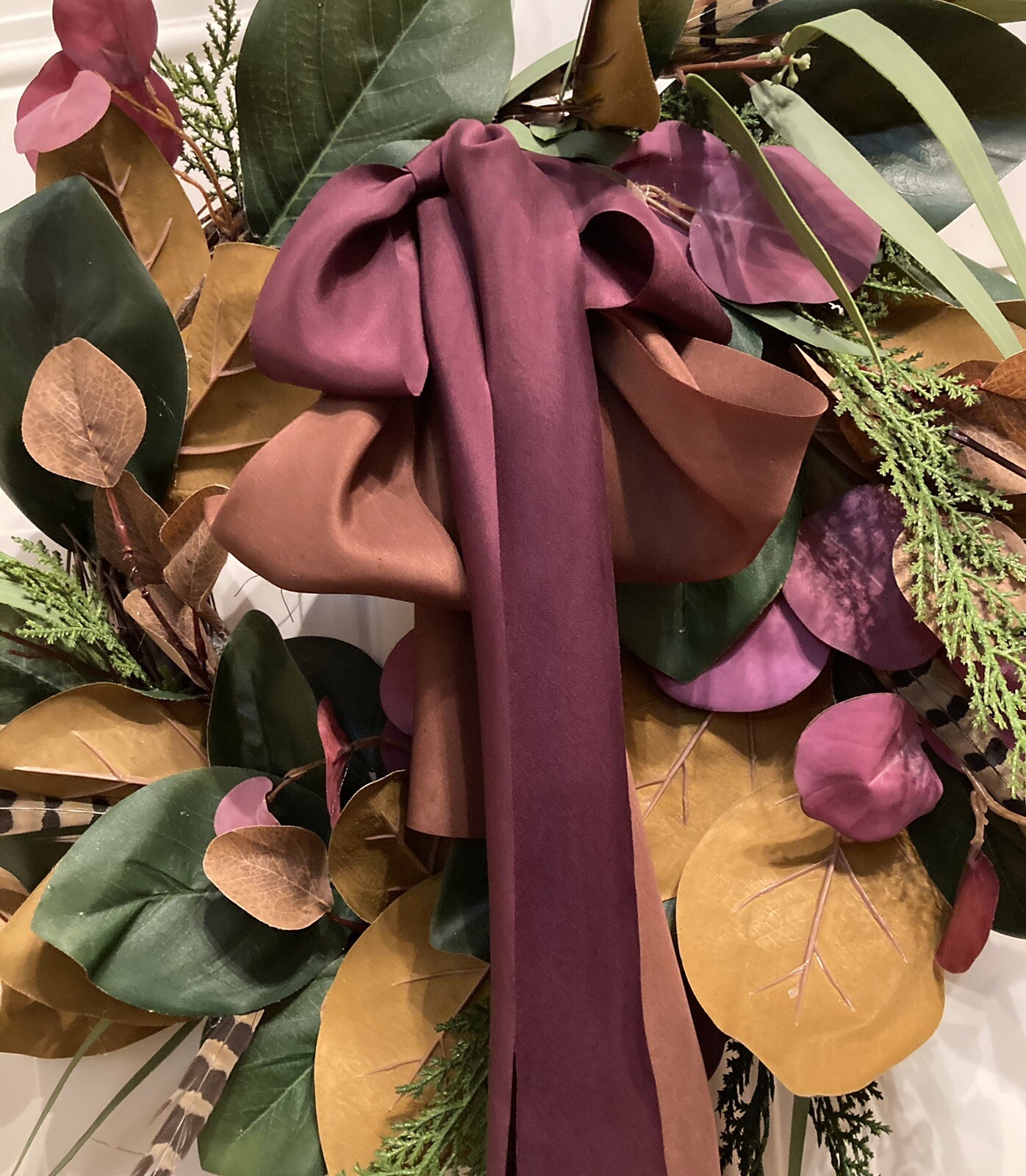 Eucalyptus And Magnolia Leaves With Pheasant Accents Wreath