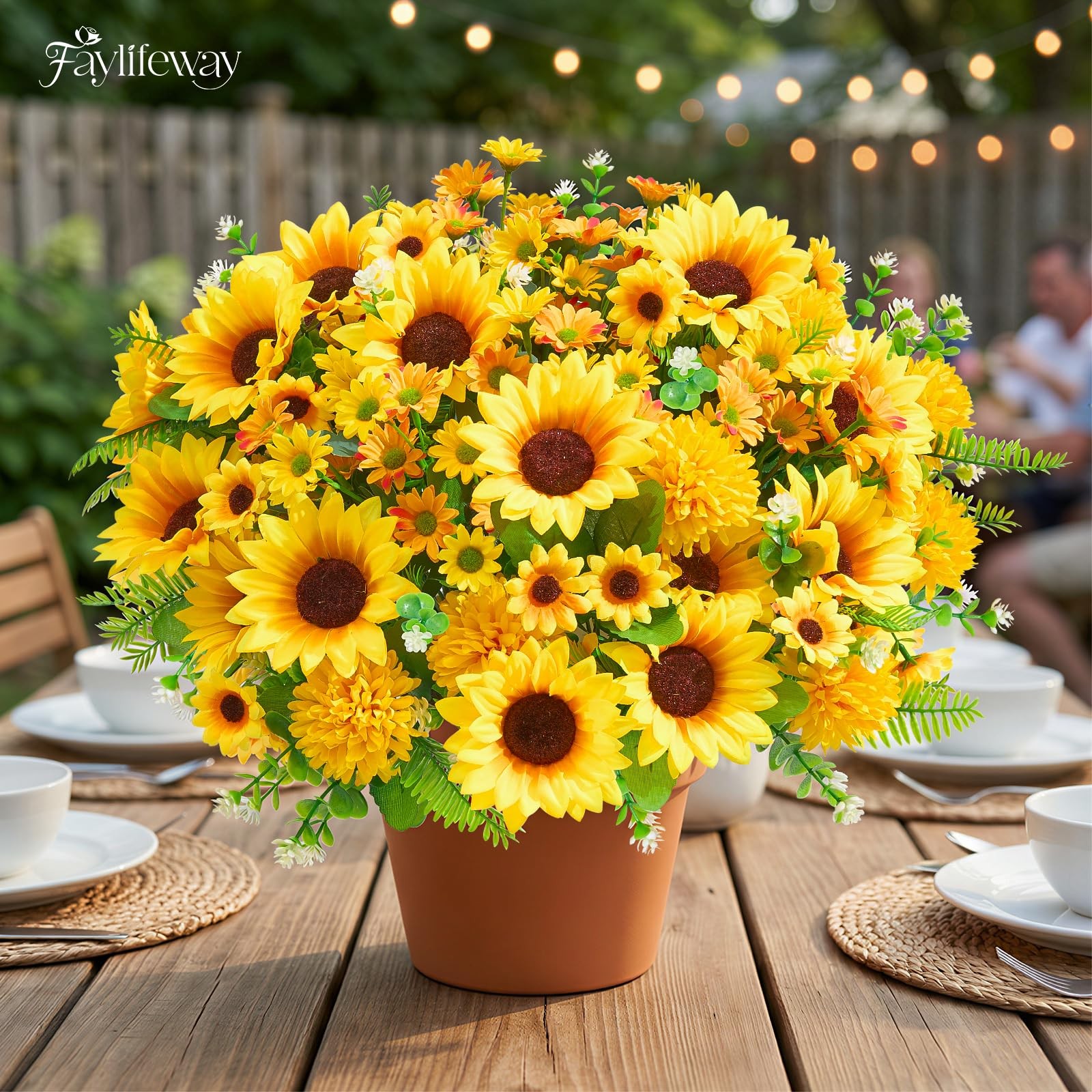 8 Bundles Artificial Flowers for Outdoors,UV Resistant Faux Sunflowers and Da…