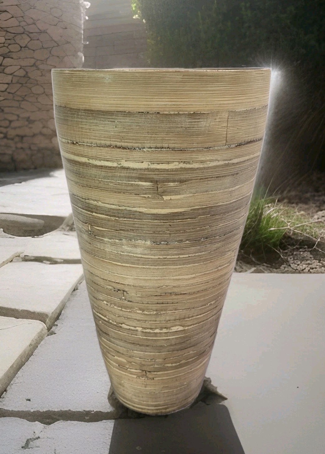 13.5″ Spun Bamboo Decorative Natural Vase Silk Dried Flowers Container Beige