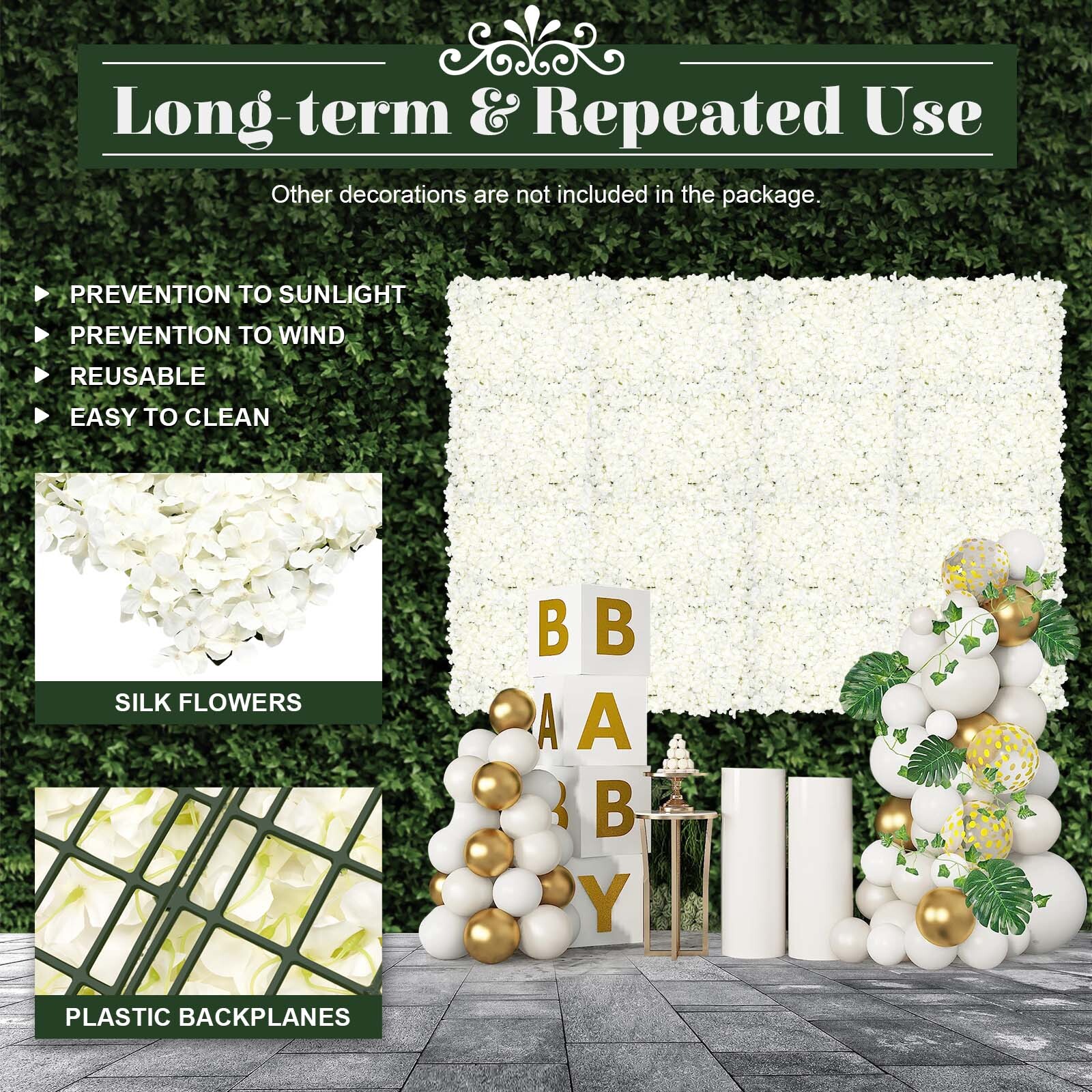 20PC Artificial White Flower Wall Panel Floral Backdrop Wedding Party Home Decor