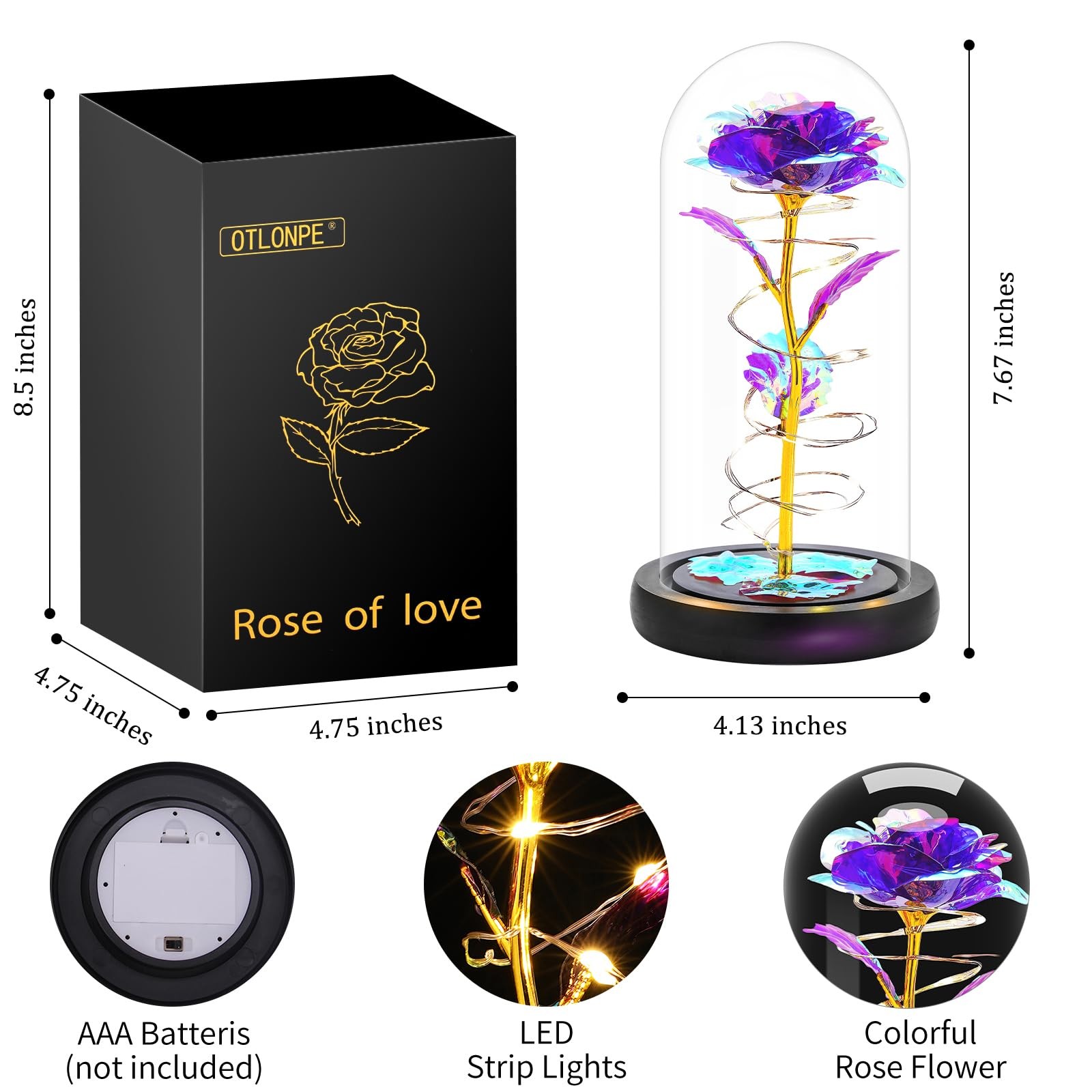 Otlonpe Preserved Artificial Rose Flower Lamp, Forever Women Gifts for Birthd…