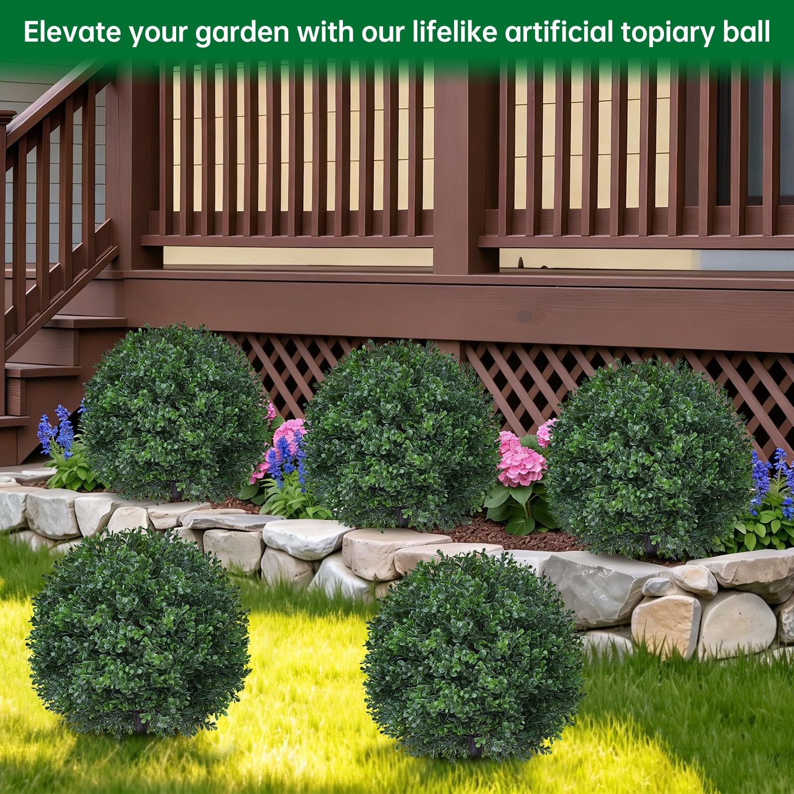 27.6 Inches Artificial Boxwood Topiary Trees, Set of 2 UV Resistant Fake Shru…