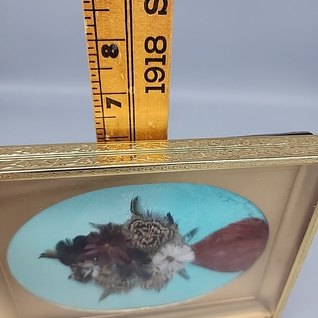 Vintage Handmade 3rd Place Winner Gold Framed Feather Bouquet 8×6″