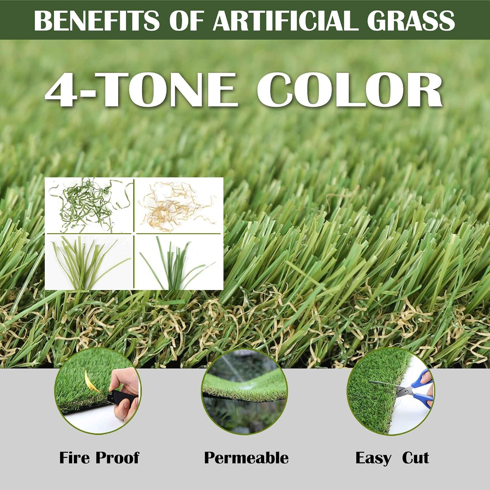 1.38″ Artificial Grass Turf 3 x 5 FT, Dog Grass Pads Indoor Outdoor Garden Lawn