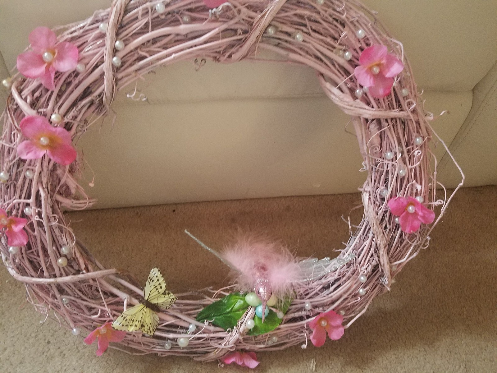 Beautiful handmade 24 in vine wreath ‘ ideal for breast cancer awareness month
