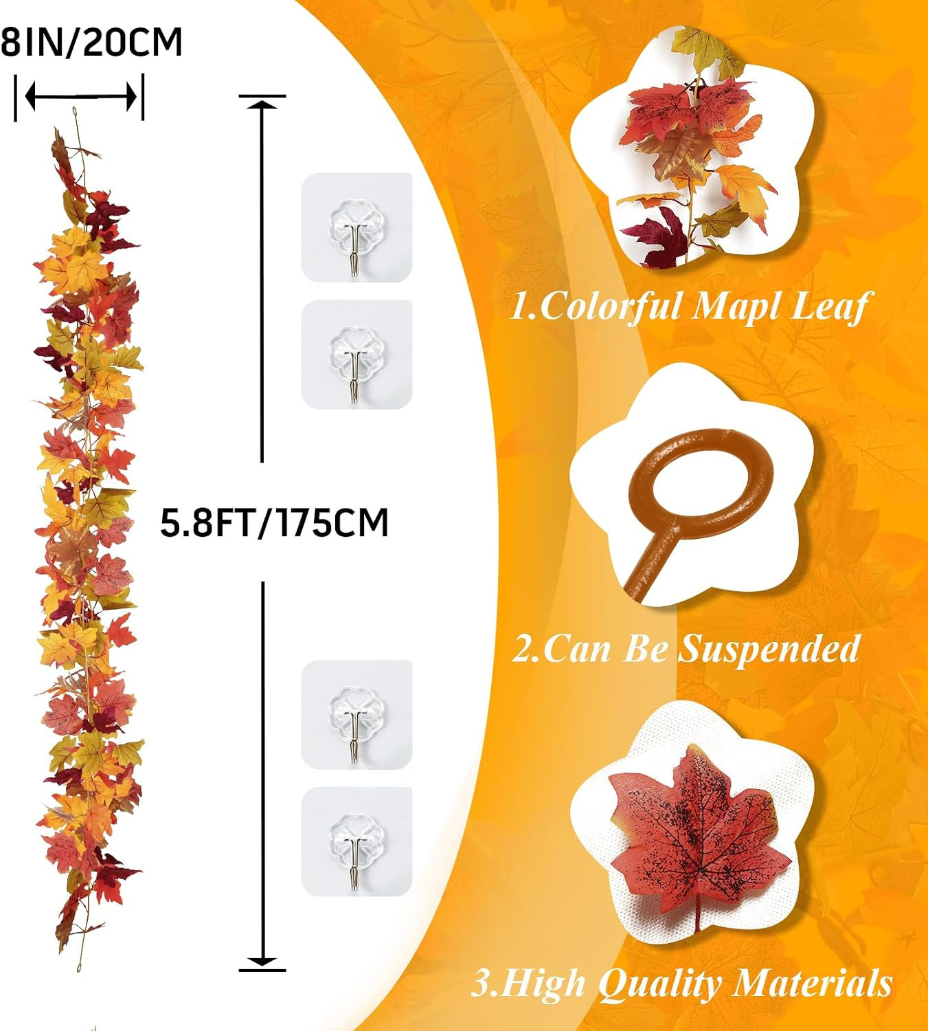 11.6Ft(2Pcs*5.8Ft) Fall Artificial Maple Leaves Garland Decorations | Thanksgivi