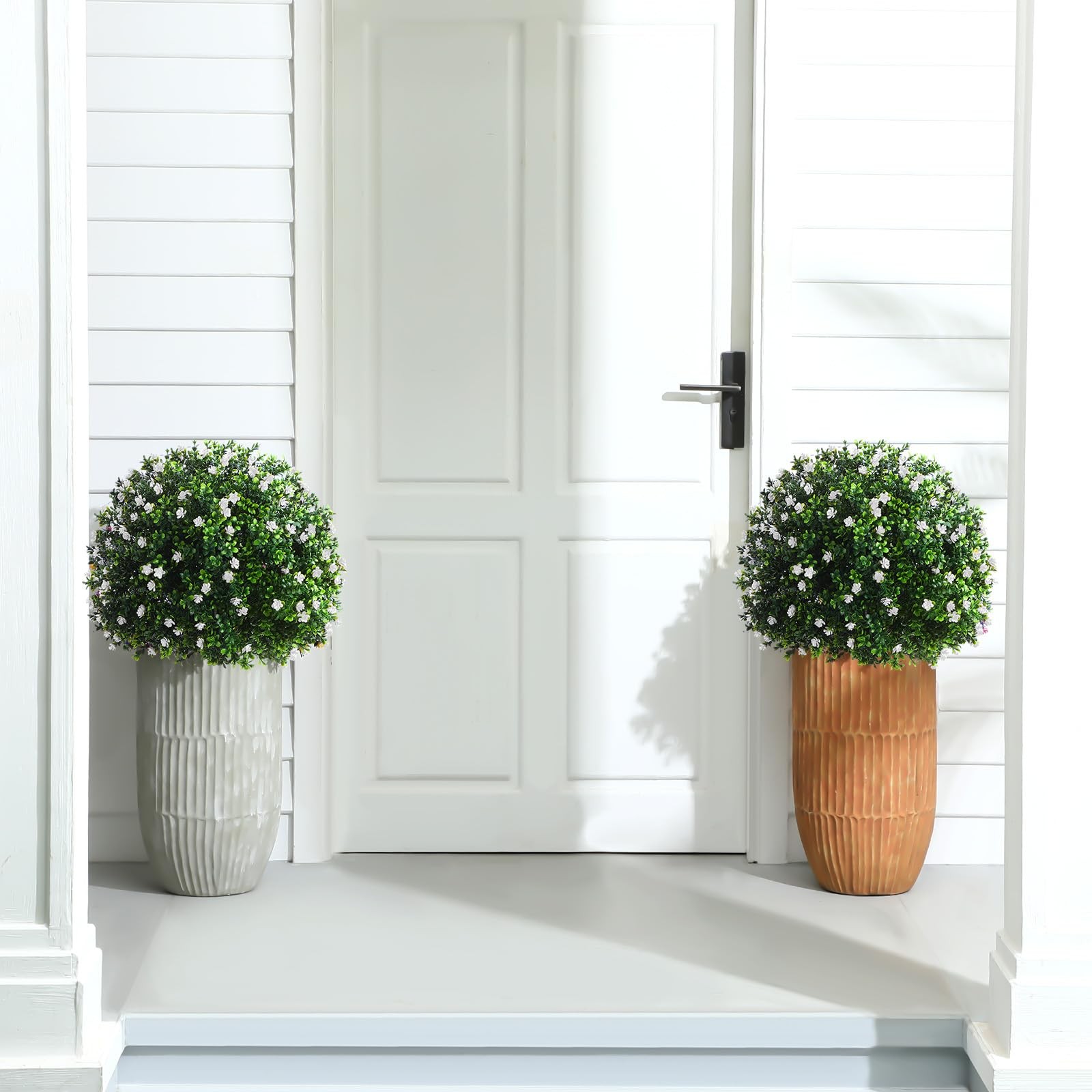 Set of 2 Artificial Boxwood Topiary Tree Fake Bushes Shrubs Outdoor Faux Plan…