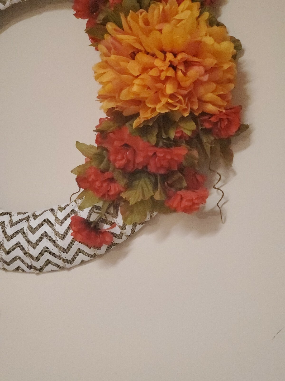 WREATH with OWL red orange mums FLOWERS burlap FALL autumn Decor Front Door 15