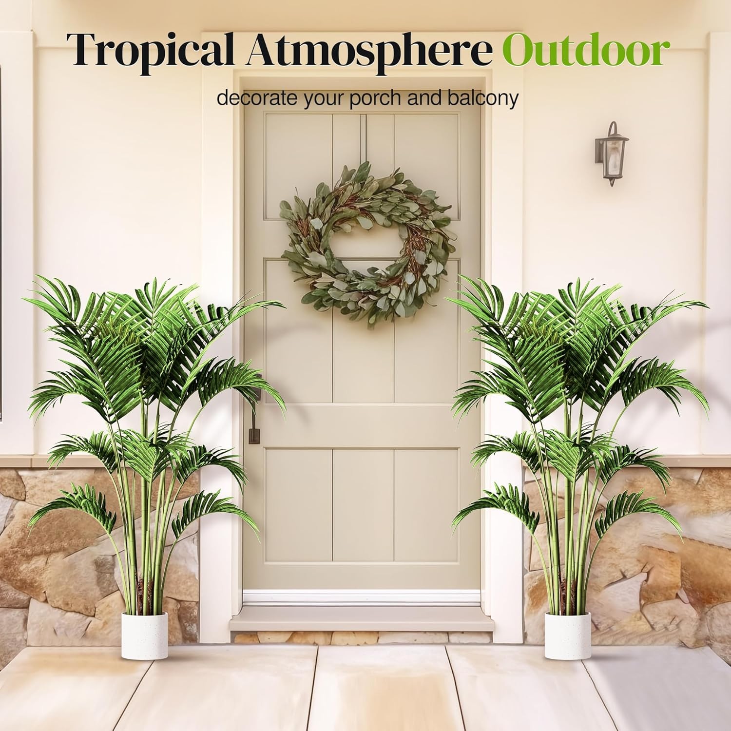 2 Pack 4FT Artificial Areca Palm Tree Faux Floor Plant w/ White Tall Pot Decor