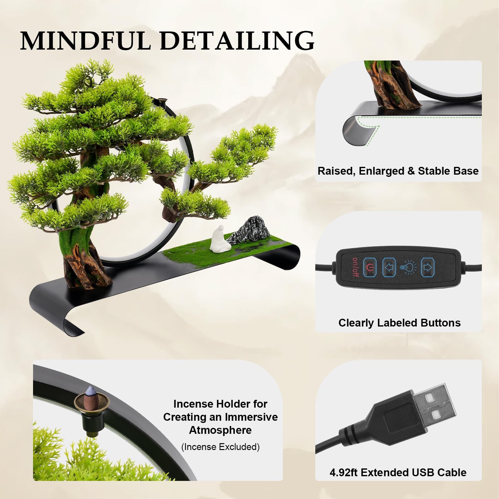 Artificial Bonsai Pine Tree Faux Realistic Simulation Bonsai with LED Lamp Ri…