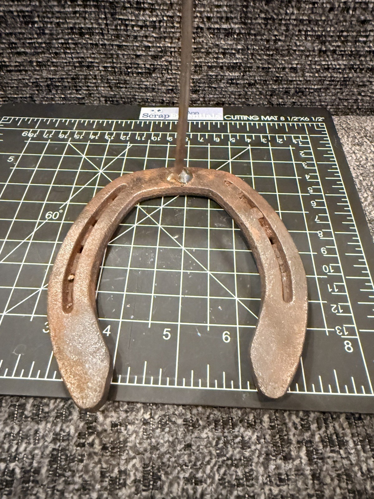 Handcrafted Custom Welded Metal Single Rose on Horseshoe