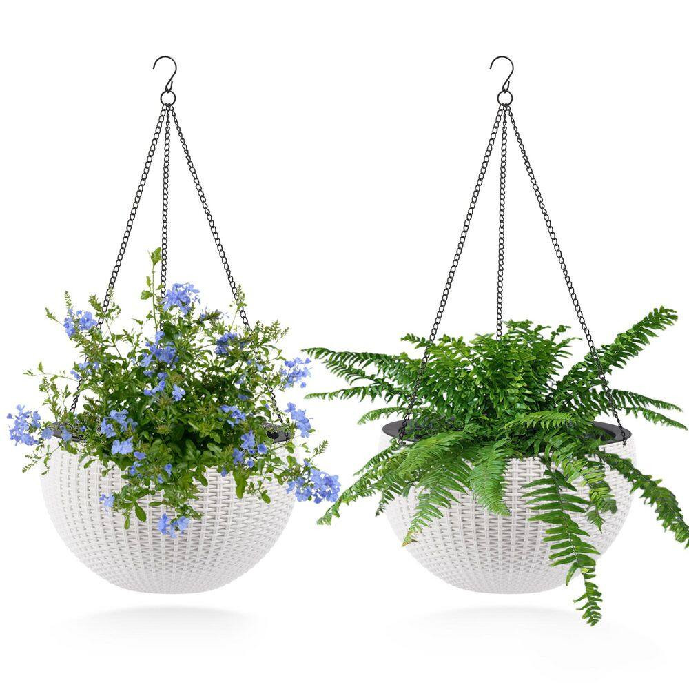 13.4 In. Dia White Plastic Hanging Basket, Dual-Use for Indoor and Outdoor Decor