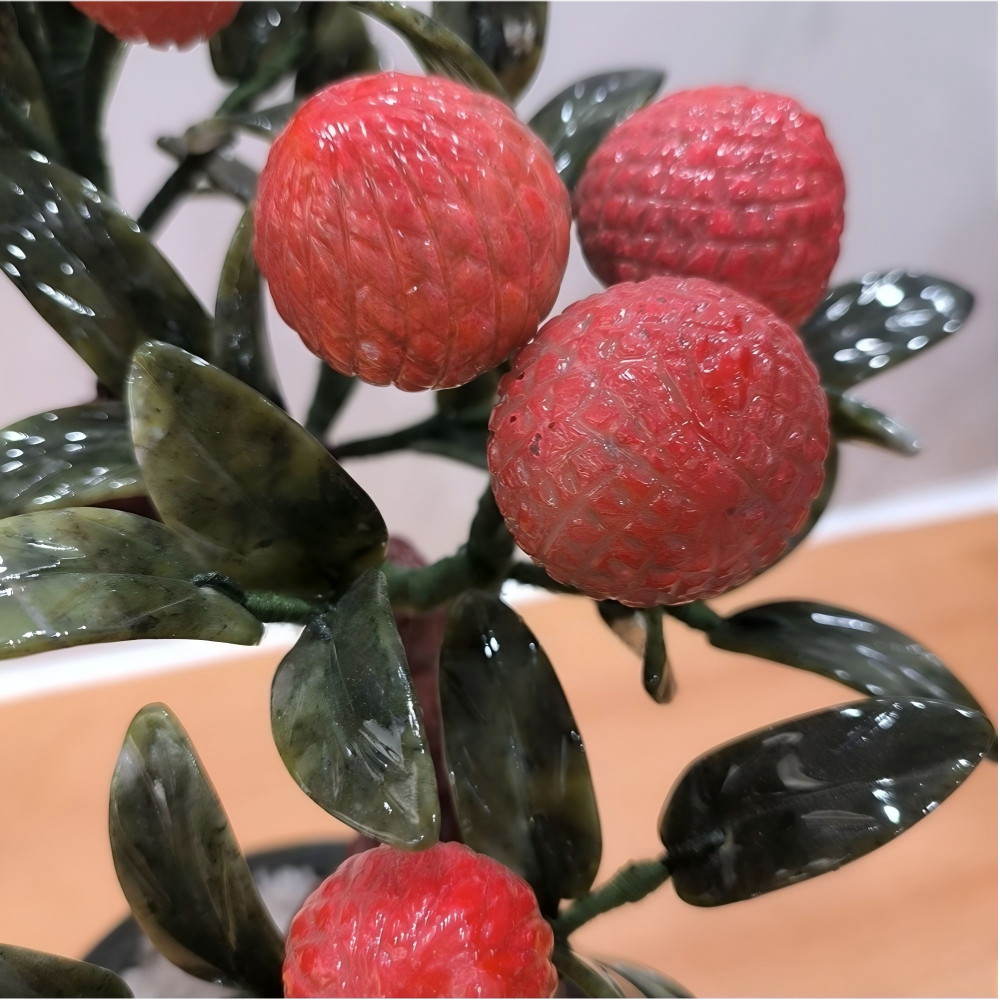 Natural Jade Stone Litchi Bonsai Tree Fruit Plant Feng Shui Home Office Decor
