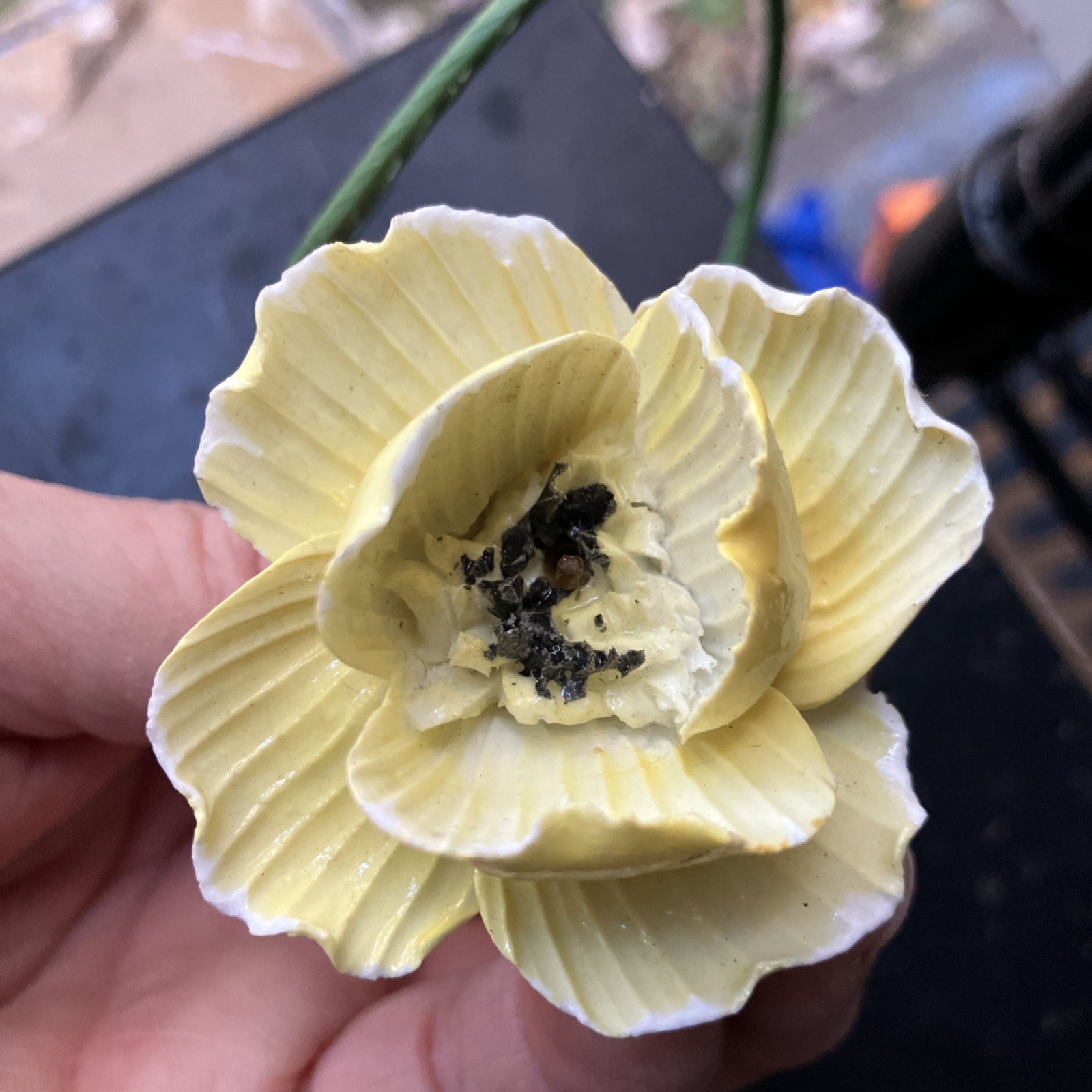 Flower Porcelain Yellow Long Plastic Stem