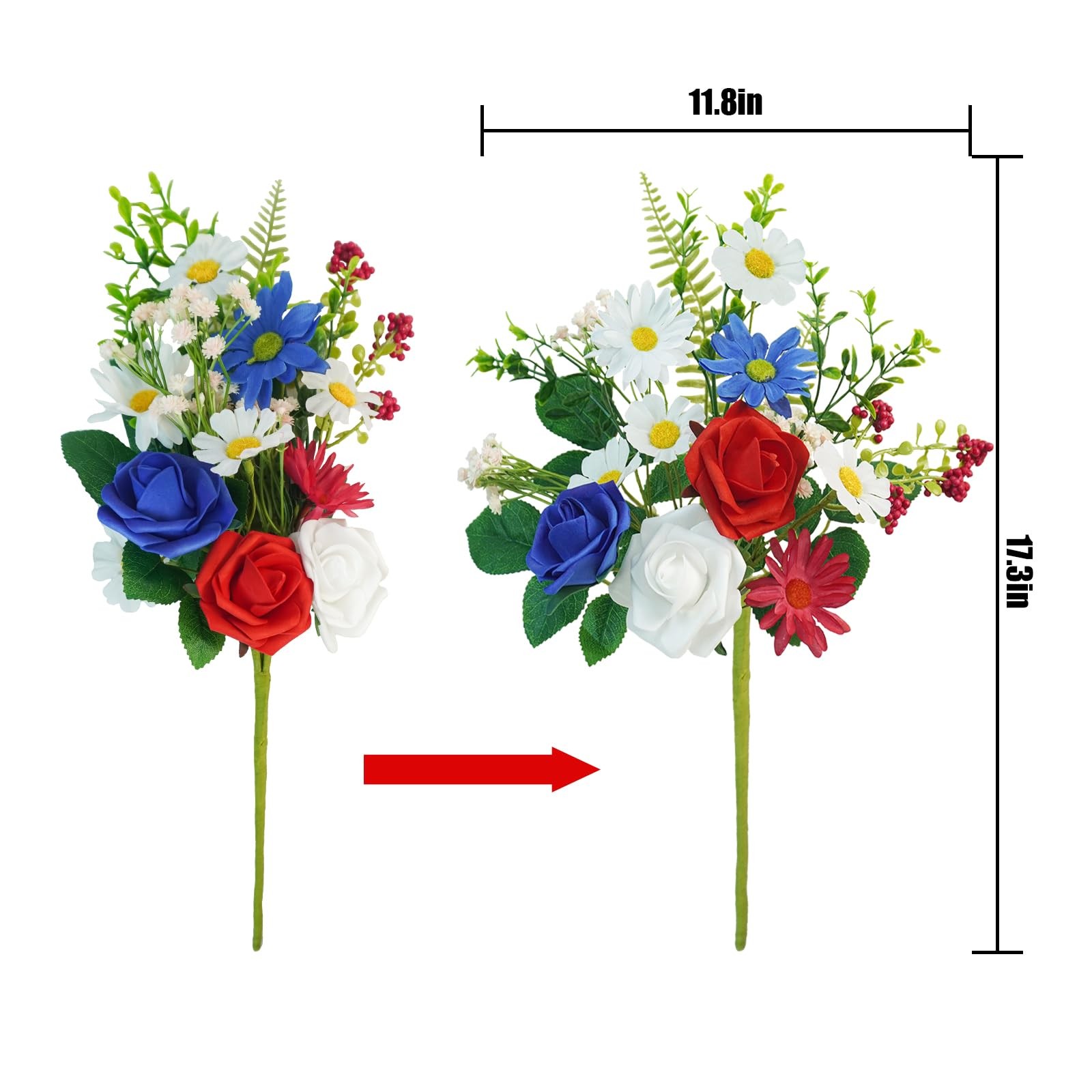 8 Bundles Patriotic Artificial Flowers 4th Of July Red White Blue Silk Rose