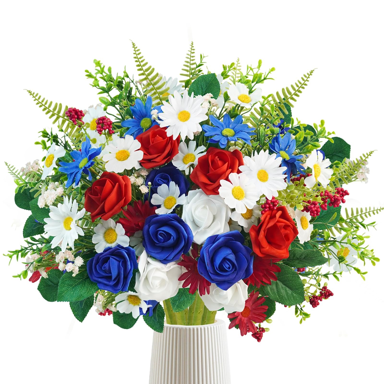 8 Bundles Patriotic Artificial Flowers 4th Of July Red White Blue Silk Rose