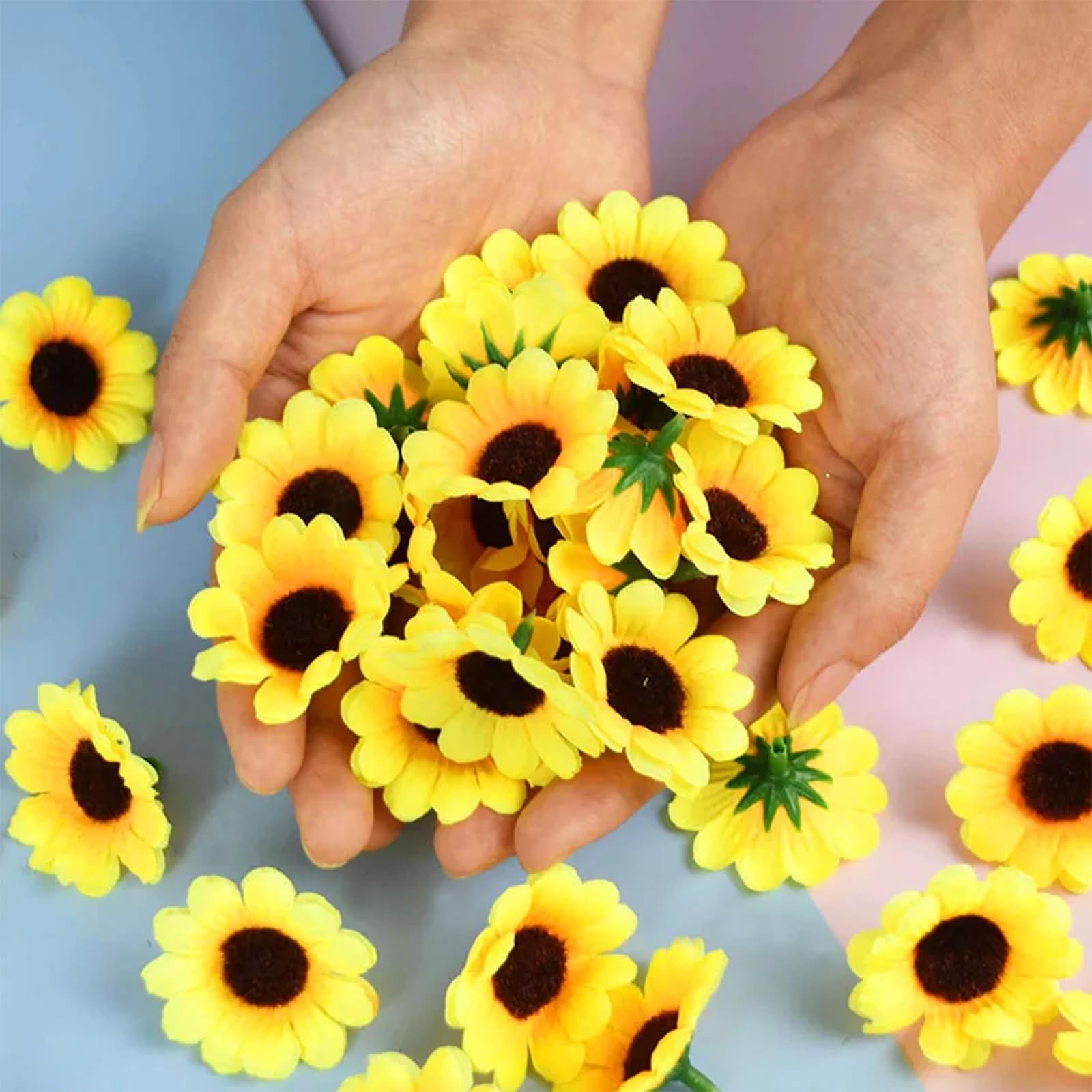 Yellow Sun Flower Heads 100 PCS Artificial Mini Daisy Fabric Sunflower Craft