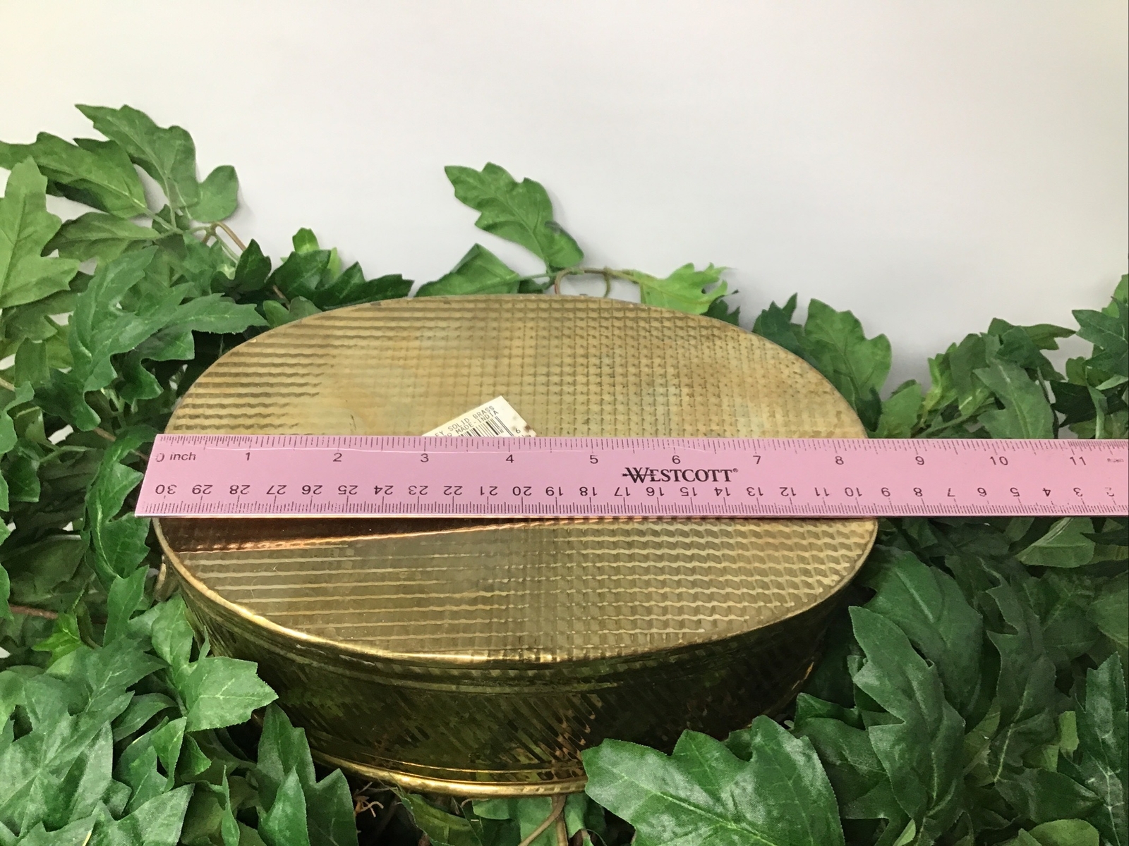 Large Artificial Silk Green Leafy Plant In Brass Hosley Planter