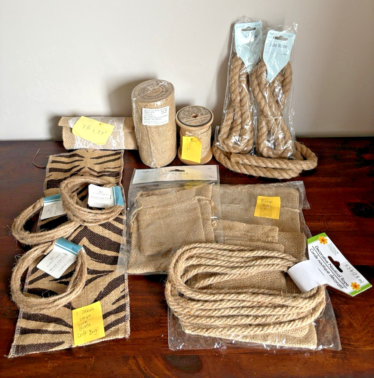 Jute Burlap Bundle Table Runners, Wired Jute Cord, Ribbon, Rope, Gift Bags