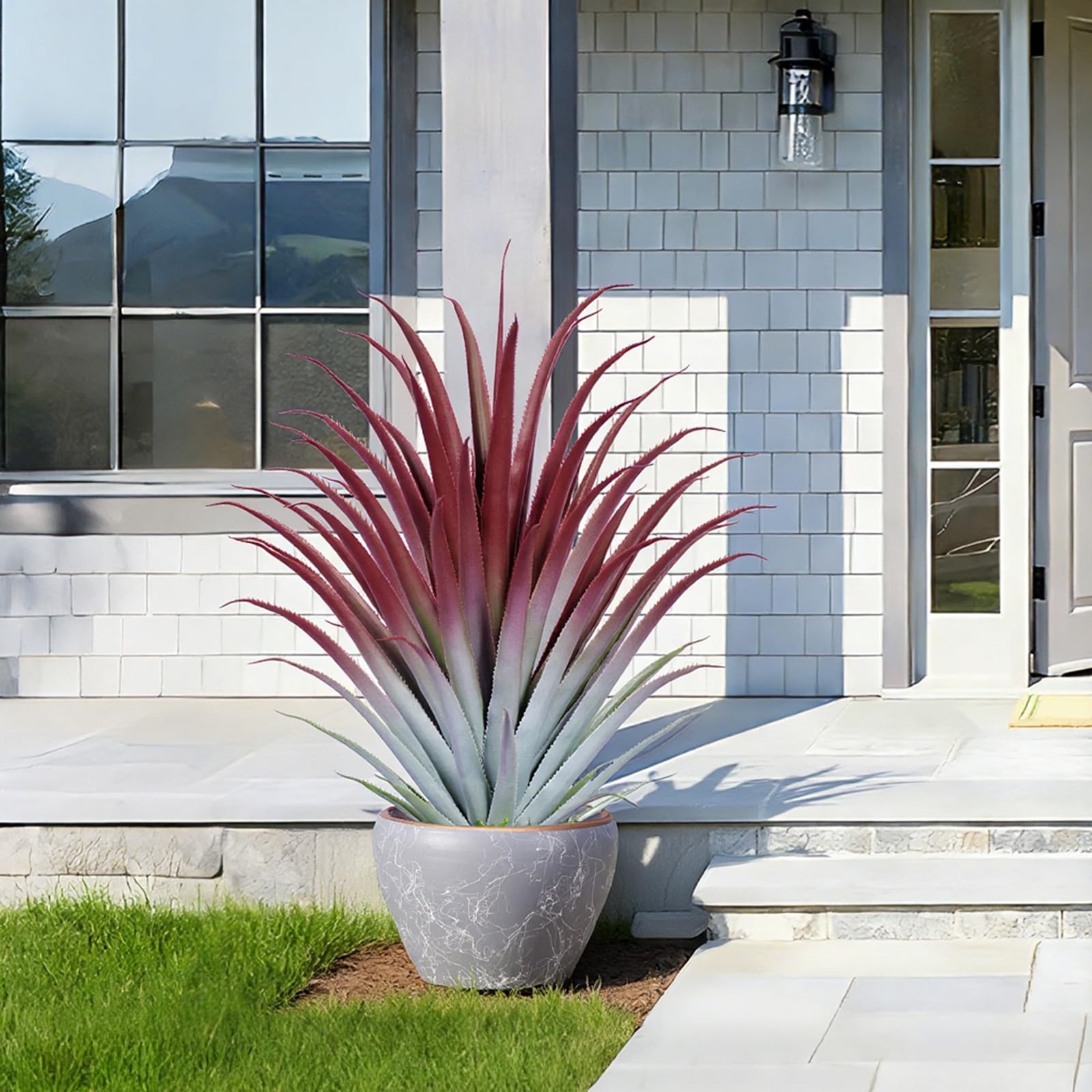 2ft Fake Spiked Agave Plant – Red Artificial Aloe Vera Plant 26 Inch – Tall L…