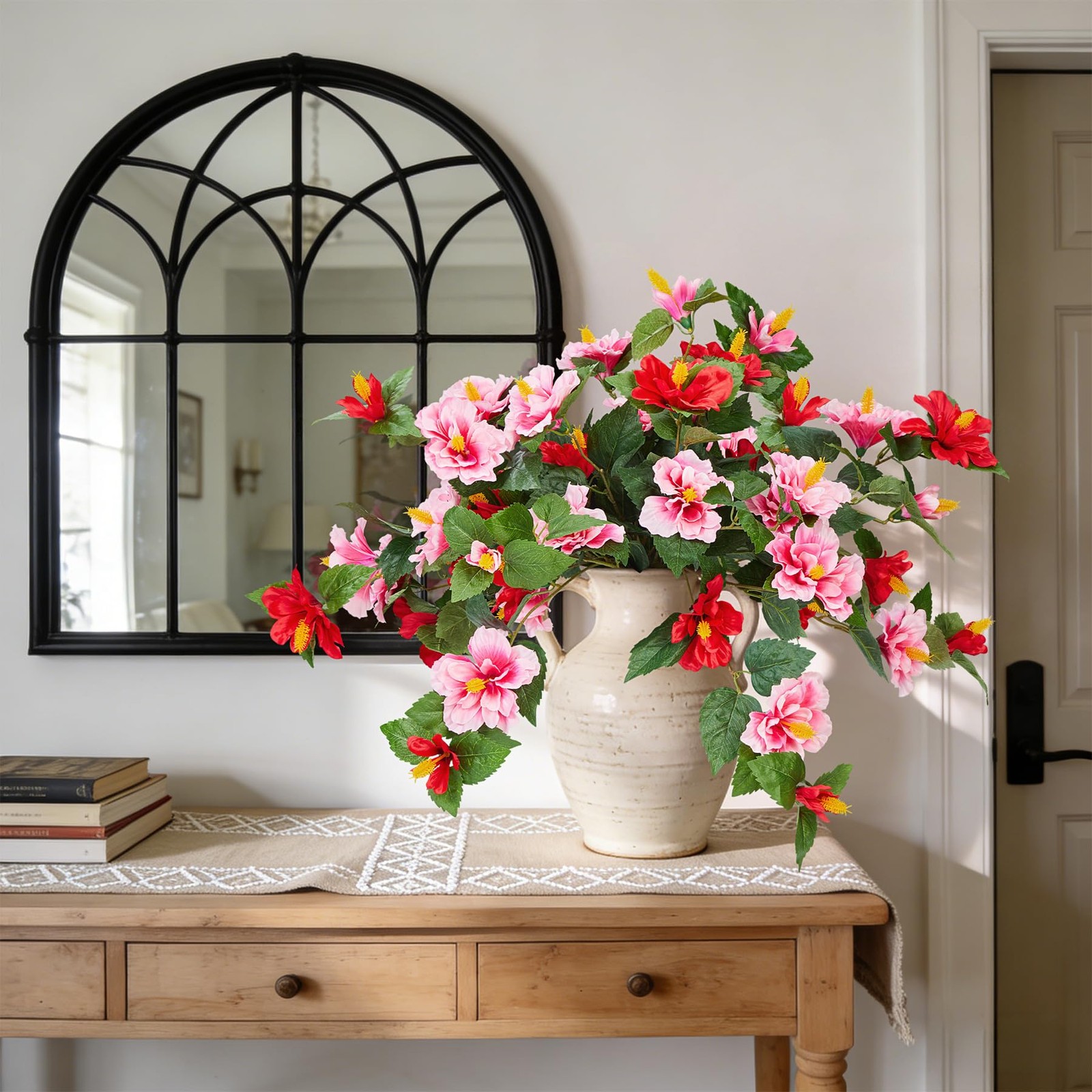 Artificial Flowers for Outdoors Indoors,2 Bunches Fake Hibiscus with Realisti…
