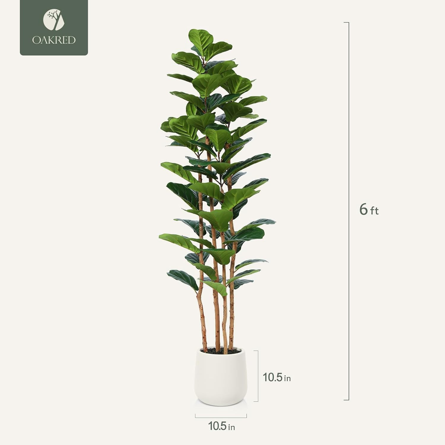 Artificial Fiddle Leaf Fig Tree with White Planter, 6Ft Tall Fake Tree with Natu
