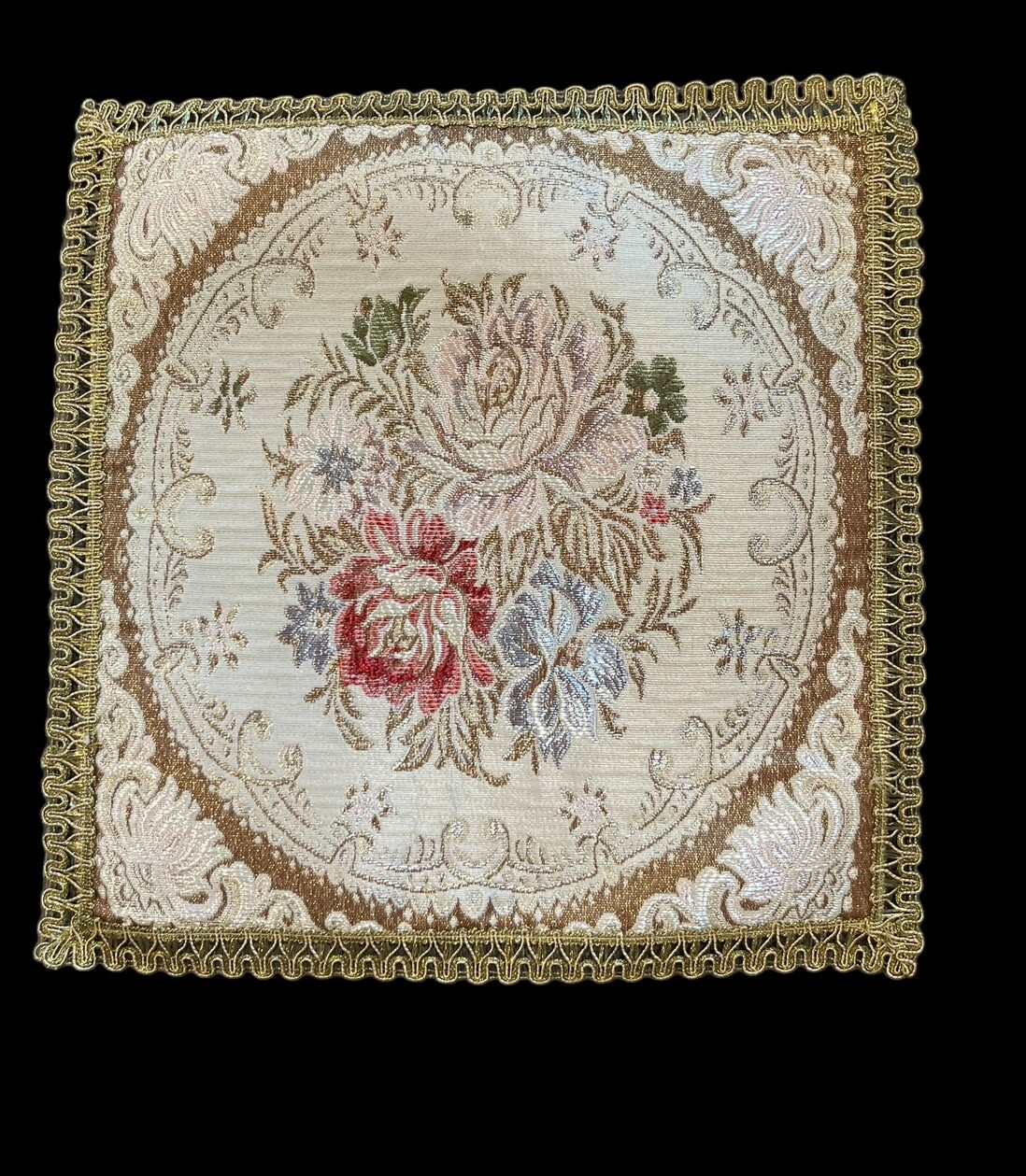 Vintage Victorian Inspired Floral w/Gold Glitter Accent Trim Decorative Square