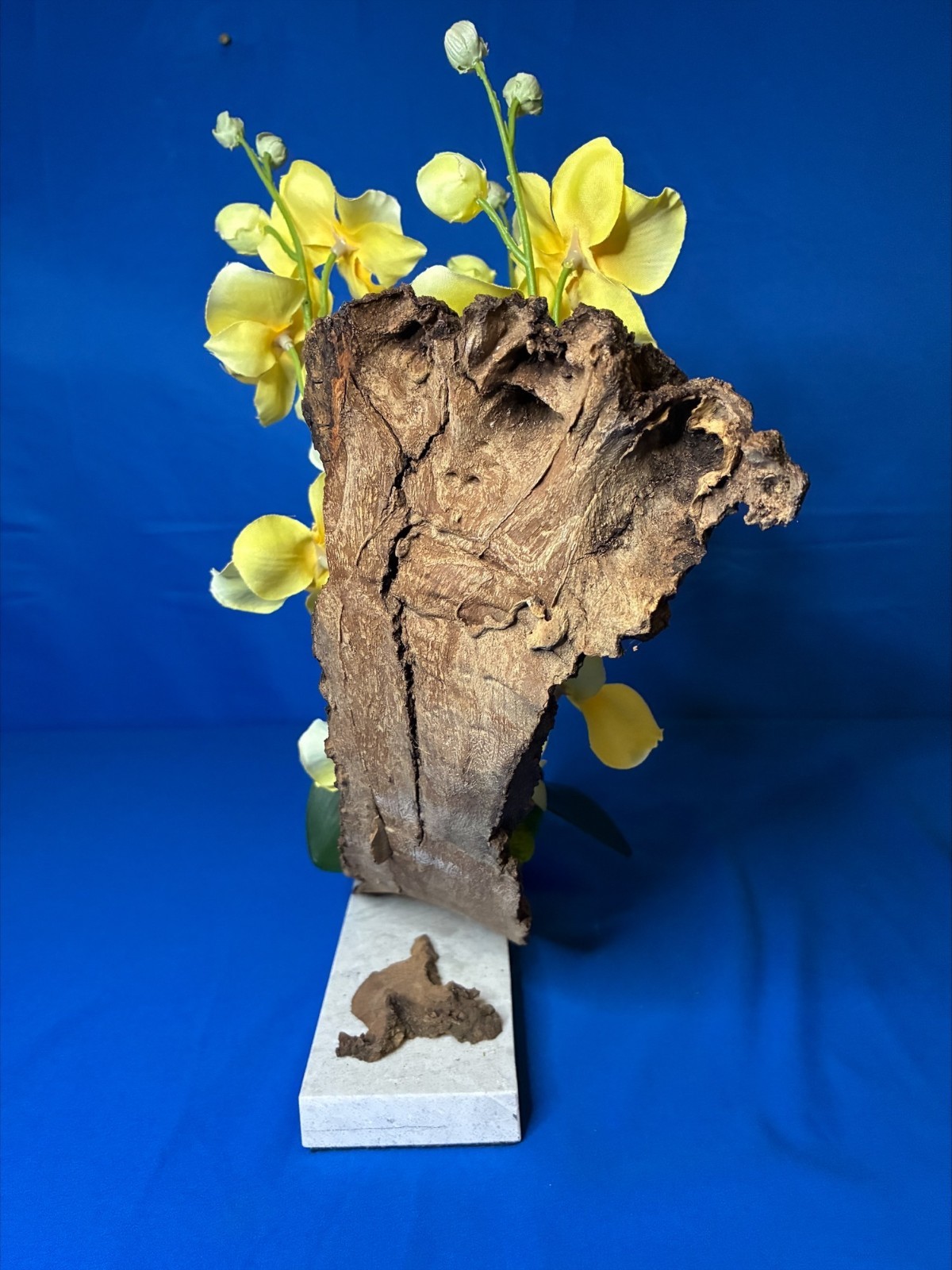 Decor Artificial Plant Home Arrangement Orchid Marble Base Natural Bark Handmade