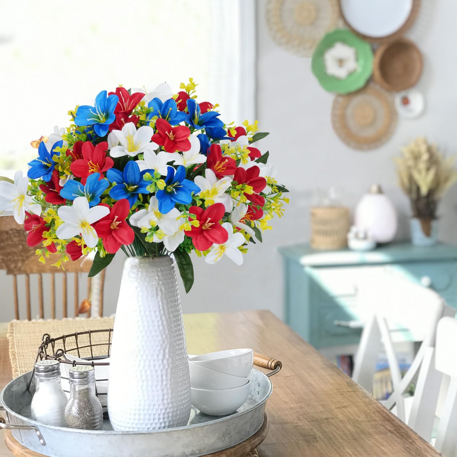 6 Bundles Patriotic Artificial Flowers Red White and Blue Flowers Artificial …