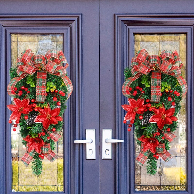 Artificial Festive Holiday Wreath for Front Door or Porch, Multicolor