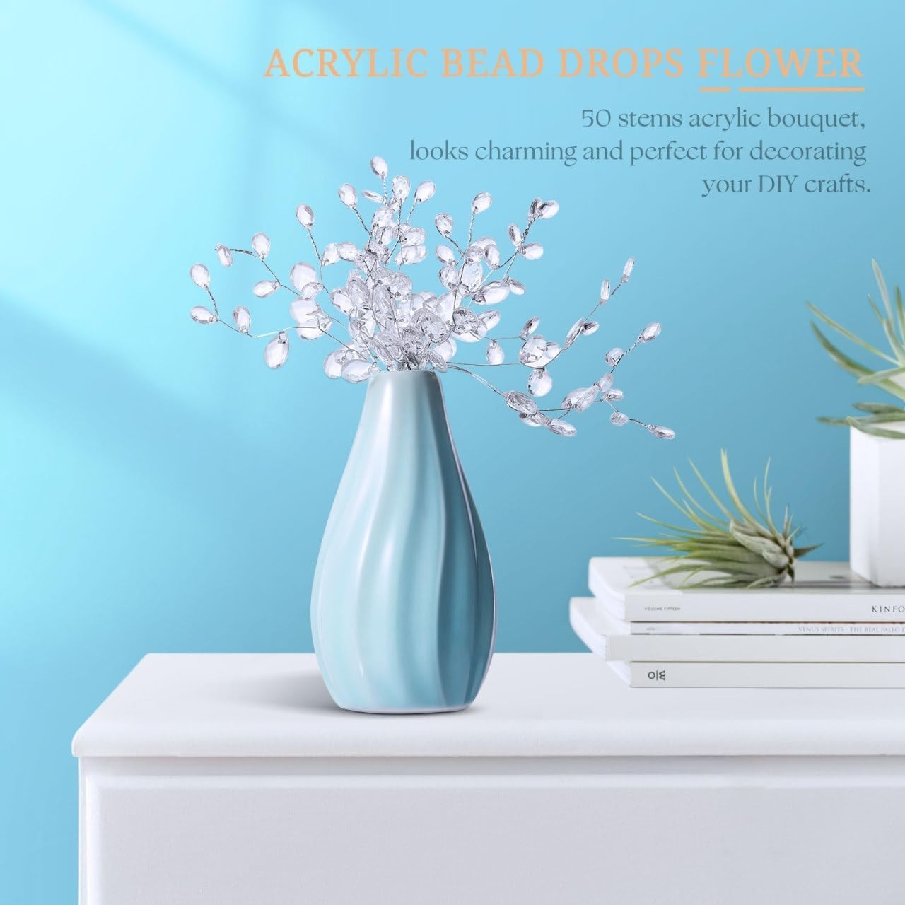 50PCS Acrylic Flower Bouquets Crystal Drops for Artificial DIY Wedding Crafts