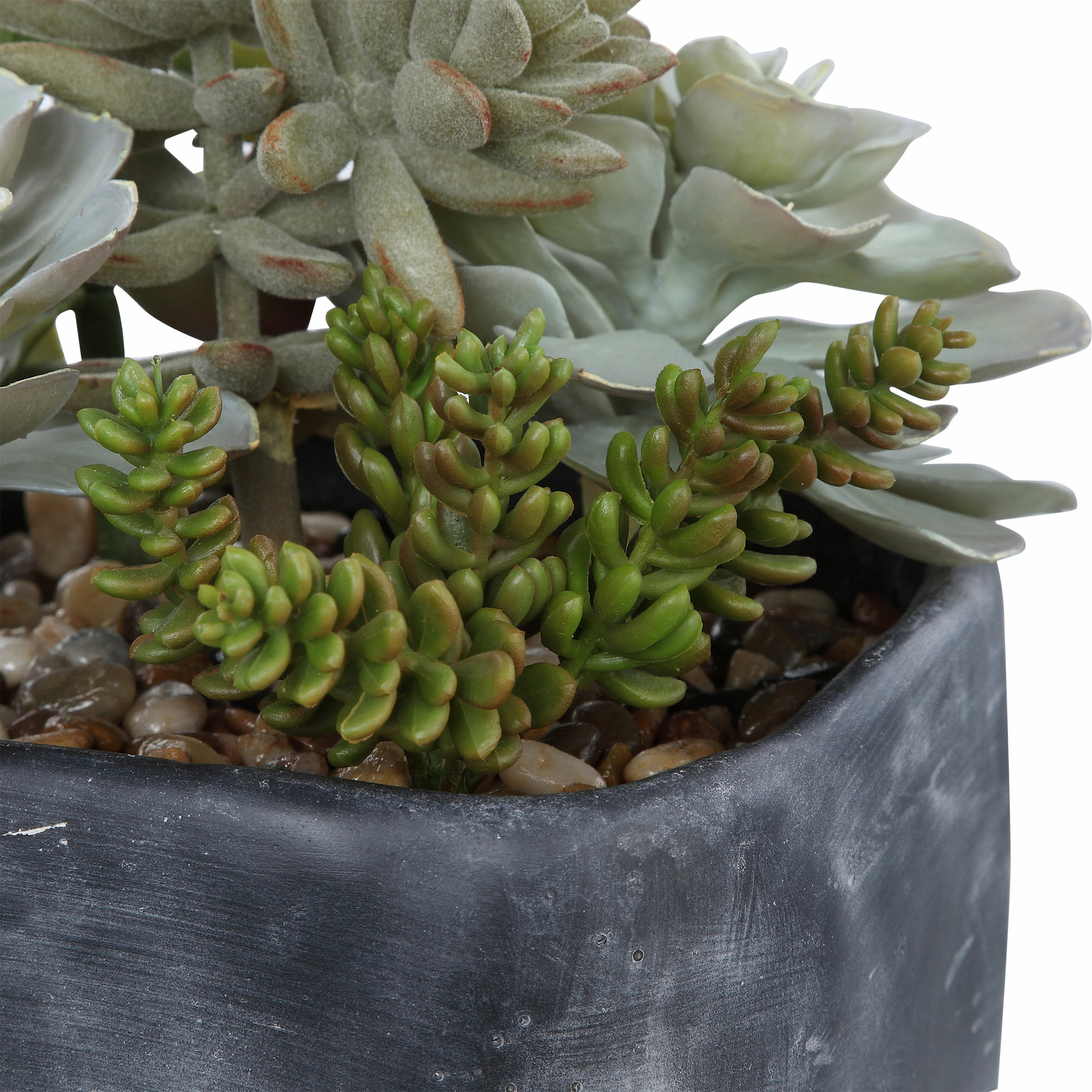Contemporary Large Desert Succulent Faux Floral Charcoal Gray Concrete Planter