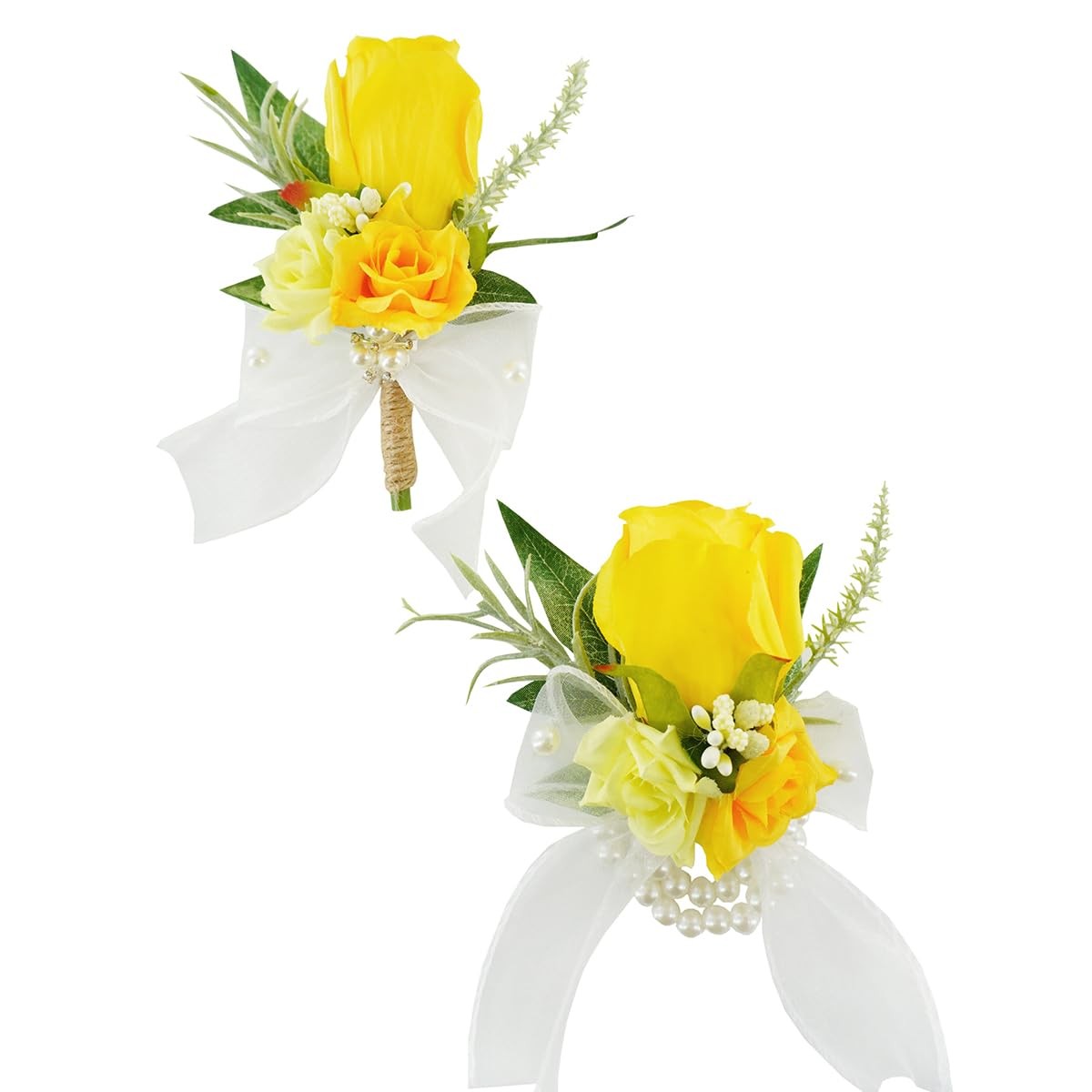 Floinla Yellow Corsage and Boutonniere Set for Wedding Prom, Artificial Rose …