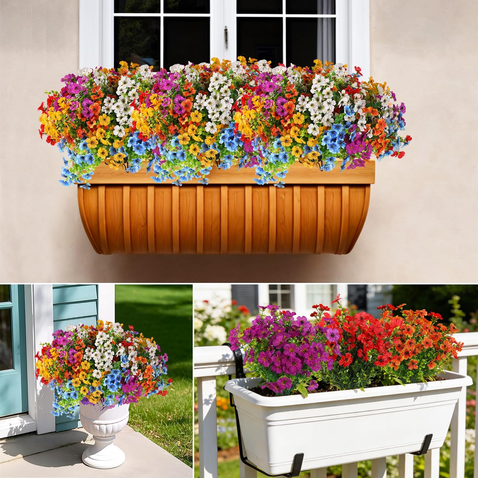 24 Bundles Artificial Flowers for Outdoors Indoor, 6 Colors Fake Flowers for …