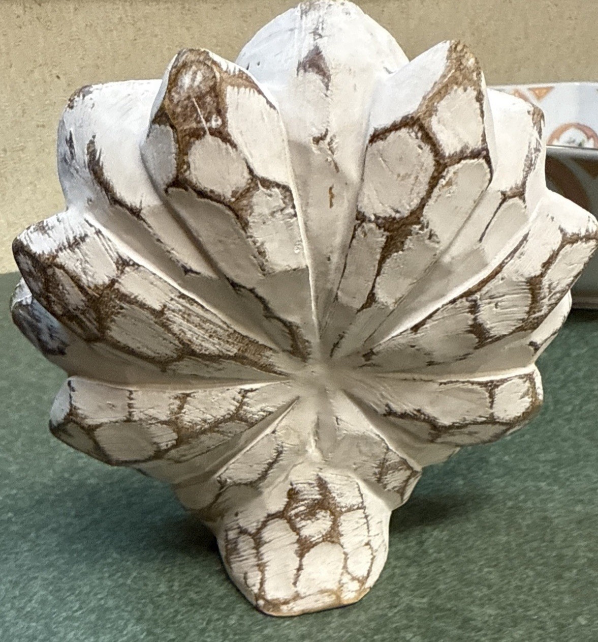 White Distressed Carved Flower/ Free Standing/ Table Decor 5 1/2”