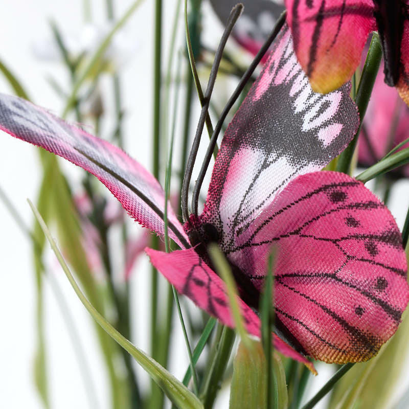 Set of 2 Whispy Artificial Pink Butterfly Grass Bushes for Home Decor, Craf