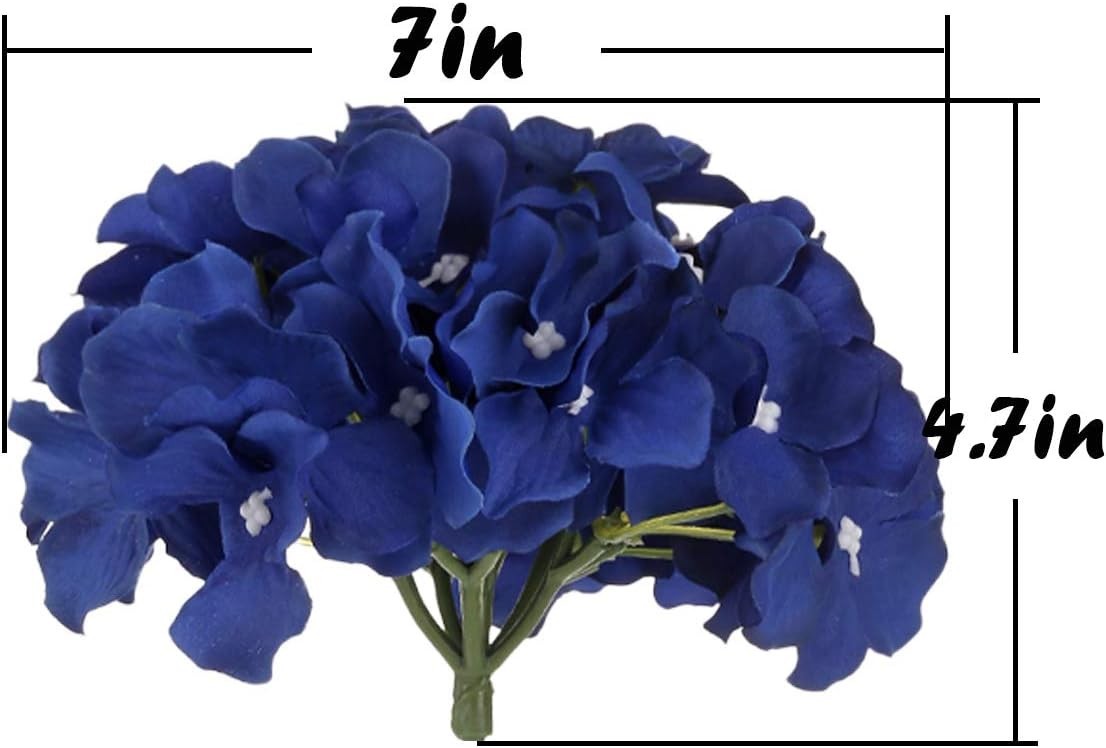 Artificial Silk Hydrangea Heads with Stems 10 Pack Royal Blue for Home Weddin…