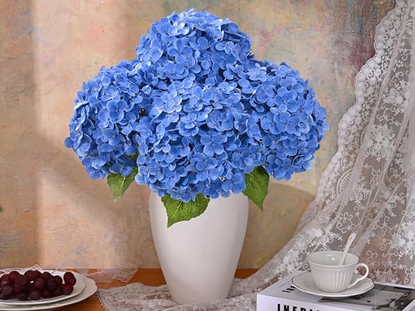 3 Pcs Blue Hydrangea Artificial Flowers Latex Real Touch Hydrangea, 21 inch 2…